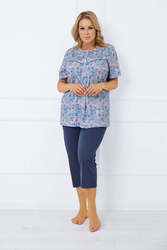 Facelia Pijama de mujer manga corta, pantalón 3/4 Moda Italiana - estampado/verde