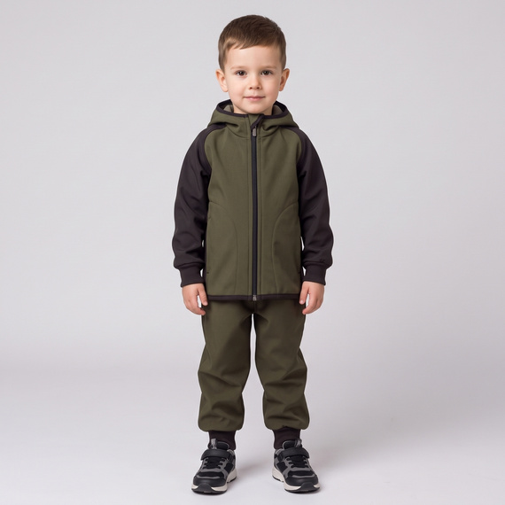 229021 Nicol Chaqueta infantil softshell con polar, capucha y reflectante - caqui