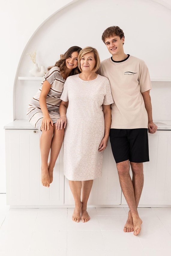 Camisón de señora 170 Regina beige - Verano, viscosa, manga corta, antes de la rodilla, máximo confort para dormir