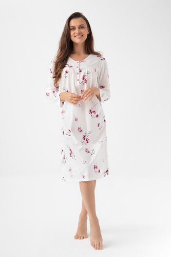 338 Camisón Luna crudo - algodón, manga larga, escote con botones