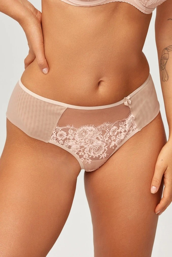 Braguitas brasileñas beige Skarlet Azal de encaje con malla de tul y algodón