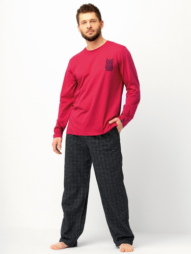 Pijama de hombre MNS 471 Key granate - manga larga, pantalón de franela de algodón