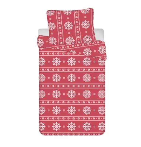 Ropa de cama navideña de Jerry Fabrics - rojo con bolas de nieve blancas, 100% algodón