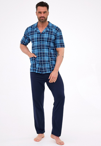 318/58 Pijama Cornette de hombre - algodón a cuadros desabrochado, con cuello