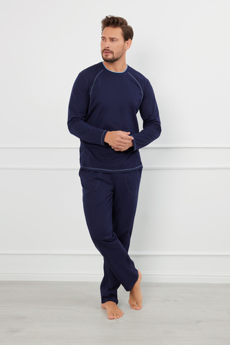 Salomon Pijama de manga larga para hombre, pantalón largo Italian Fashion - azul marino/azul