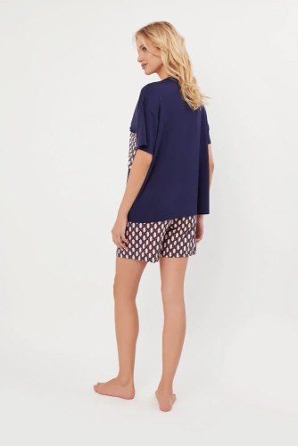 Milda Ladies pijama de manga corta, pantalón corto Moda Italiana - azul marino