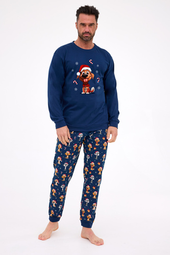 115/294 Perro Pijama de hombre Cornette - Navidad, azul marino, algodón