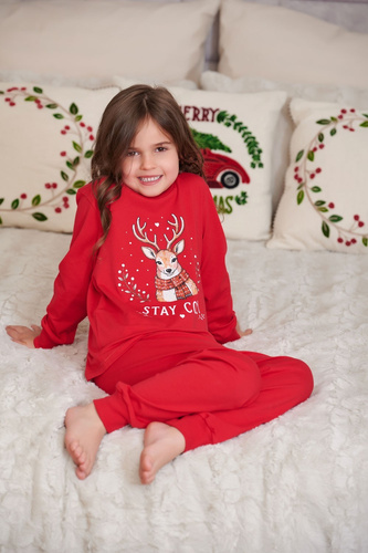 Pijama infantil Doctor Nap 7505 roja de algodón con ciervo Stay Cozy