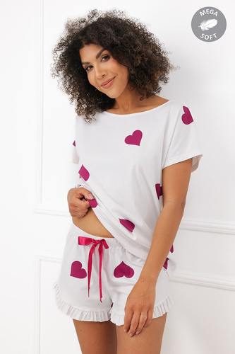 Italian Fashion Soul Pijama corta de mujer Mega Soft ecru con corazones burdeos