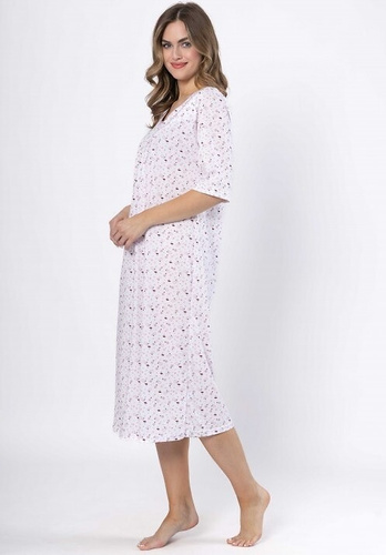 Leveza 1638 Dioniza camisón de algodón blanco y lila - manga corta, cómodo y femenino