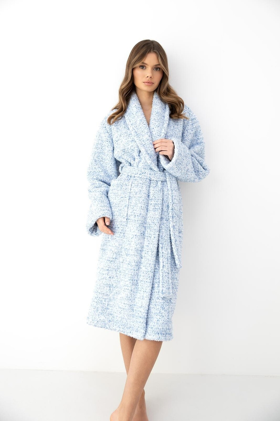 Bata de mujer Sensis Ismina azul – suave, esponjosa, hasta la rodilla
