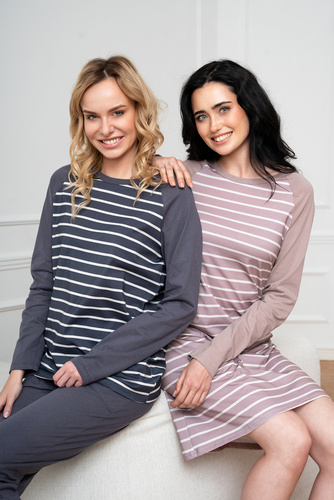 Oda Pijama señora manga larga, pantalón largo Moda Italiana - estampado grafito/grafito