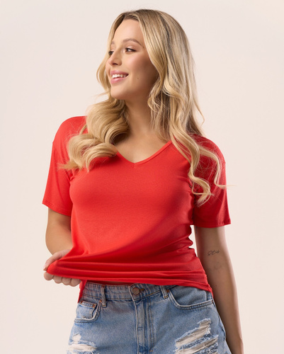Blusa Serina Babell roja - viscosa, manga corta, escote en V | elegante y cómoda