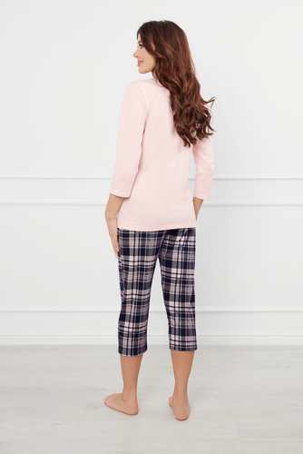 Dona Pijama señora manga 3/4, pantalón 3/4 Moda Italiana - salmón/estampado