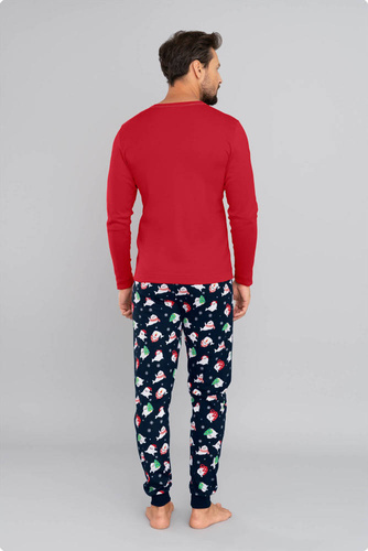 Pijama Elder Hombre manga larga, pantalón largo Moda Italiana- rojo/estampado azul marino