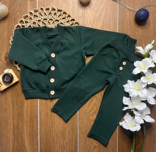 Komplet infantil Mamatti MK014 verde – cárdigan y pantalones de algodón