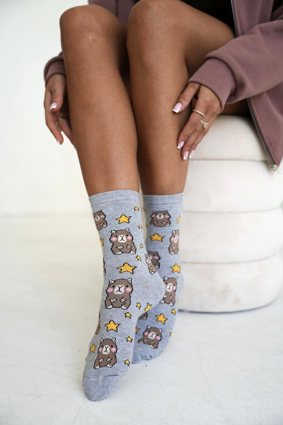 Calcetines de mujer Milena 0200-262 Capibaras Estrellas Algodón Estampados - melange claro