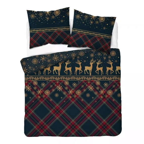 Ropa de cama Detexpol 6058 A Renos de invierno azul marino y rojo 100% algodón