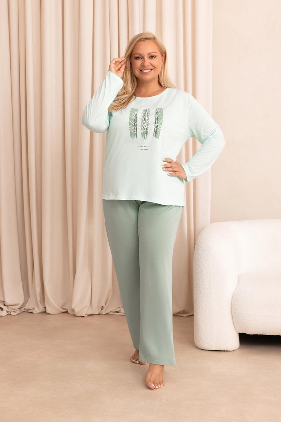 Pijama de mujer Regina 4020 100% algodón manga larga pantalón largo verde