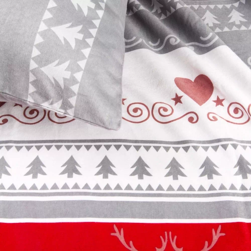 31516/1 Ropa de cama navideña de franela Flanelove Darymex gris rojo- juego 100% algodón, cálido y suave