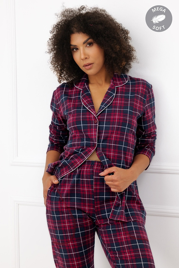 Italian Fashion Alana Pijama larga de algodón para mujer con botones y estampado de cuadros
