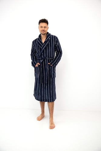 Sensis Leon Azul Marino Bata Larga de Hombre a Rayas con Cuello