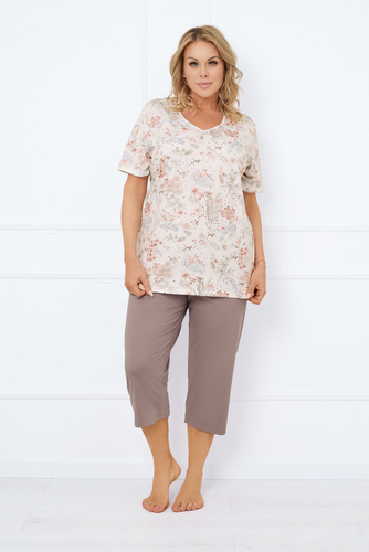Ermida Pijama señora manga corta, pantalón 3/4 Moda Italiana - estampado/capuchino