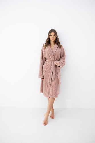 Sensis Caira Bata de mujer beige suave larga con cuello chal