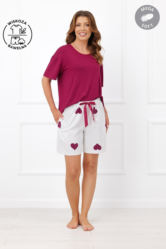 Italian Fashion Kioga Pijama de mujer de viscosa Mega Soft, pantalones cortos con corazones