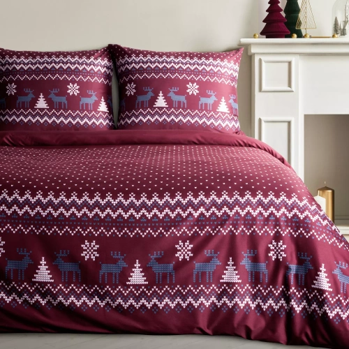Matt Ropa de cama de Navidad de microfibra Eurofirany granate - decorada con un estampado de estilo escandinavo