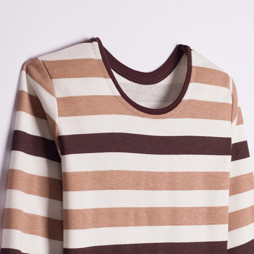 227138 Nicol Blusa infantil 100% algodón manga larga rayas marrón