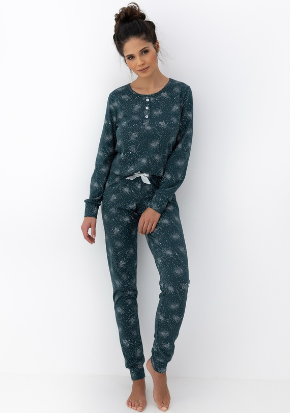 Ellison Sensis pijama de mujer verde - pijama de algodón de manga larga con puños de canalé