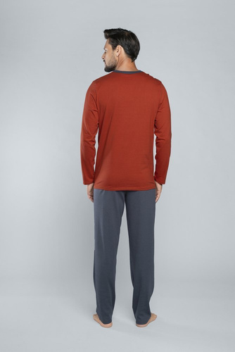 Lion Pijama de manga larga para hombre, pantalón Moda Italiana - rojo/grafito