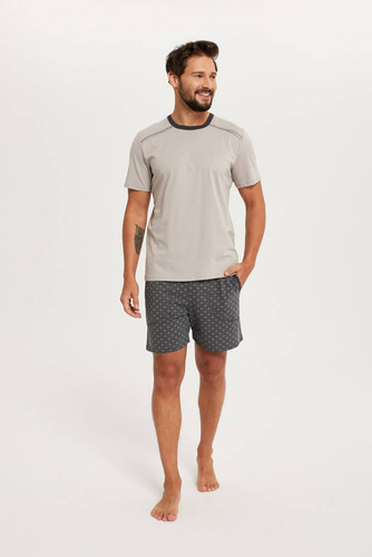 Abel Pijama de manga corta para hombre, pantalón corto Moda Italiana - beige/estampado
