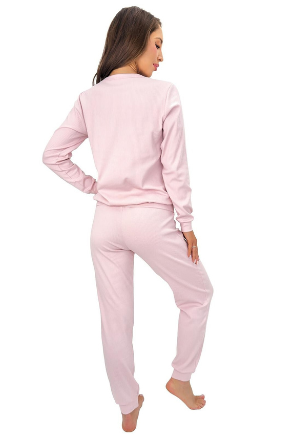 Pijama de mujer Donna Home Long algodón canalé manga larga y pantalón rosa empolvado