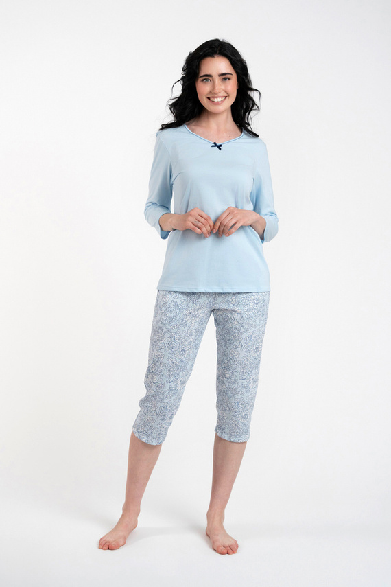 Salli Pijama de mujer manga 3/4 y pantalón 3/4 Moda Italiana -azul/estampado