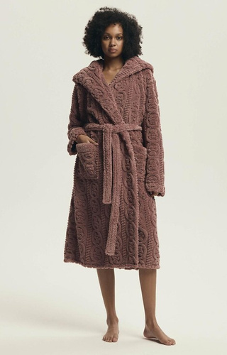 43592 Darlena Henderson dusty rose - albornoz con capucha para mujer, largo, suave, estampado