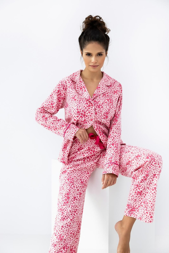 Giuliana Pijama de señora Sensis rosa - algodón, franela, estampado corazón