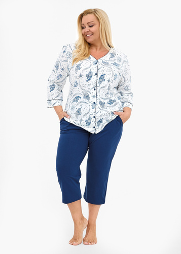 162/446 Cornette Kristin 2 pijama de mujer | 100% algodón, desabrochado, manga 3/4 y pantalón