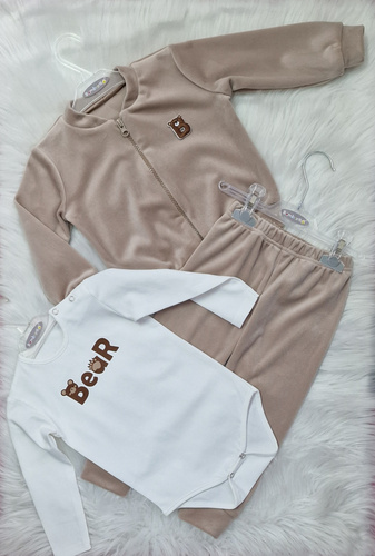 Oso terciopelo chándal niño Bambarillo beige | Conjunto suave