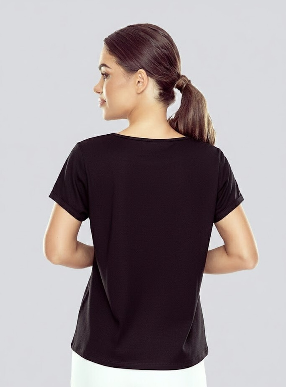 Elegante blusa de mujer Laurella Eldar negra | Inserción de encaje, viscosa elástica, corte holgado | Ideal para la oficina y ocasiones especiales