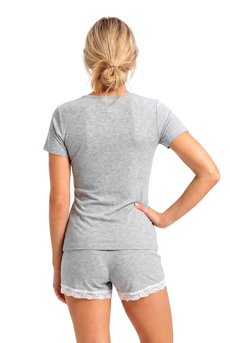 Donna Megi Short pijama corta de mujer gris acanalada con encaje