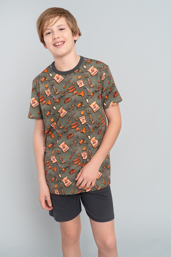 Western Pijama de manga corta para niño, pantalón Italian Fashion - oliva/grafito
