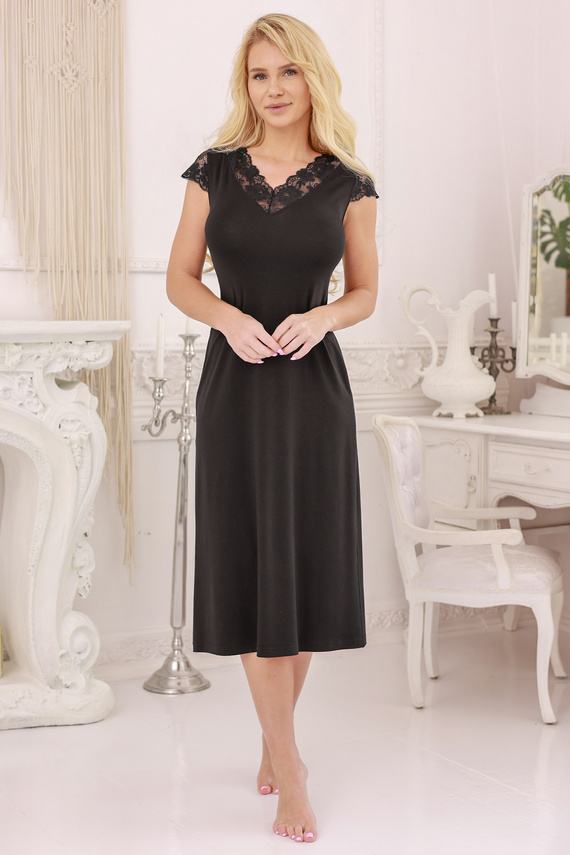 Kalimo slip - camisón de viscosa con encaje | Negro