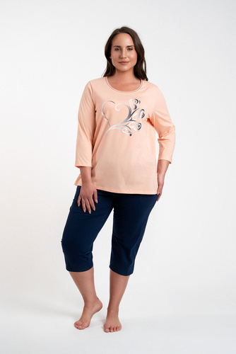 Arietta Pijama de mujer manga 3/4 y pantalón 3/4 Moda Italiana - salmón