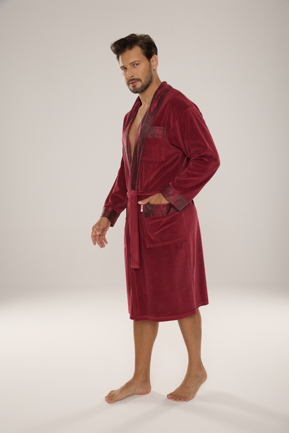 868 Noble albornoz de terciopelo para hombre De Lafense- elegante, suave, premium, burdeos