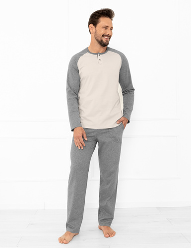 Pijama Alexander Hombre Moda Italiana beige - algodón, largo. mangas y pantalones