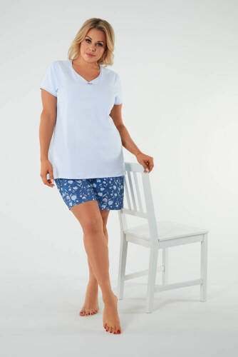 Tulipán Pijama de manga corta para mujer, pantalón corto Italian Fashion - azul/estampado