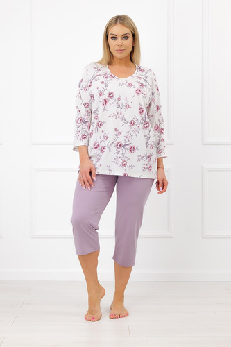 Italian Fashion Mariella Pijama de mujer 100% algodón 3/4 flores