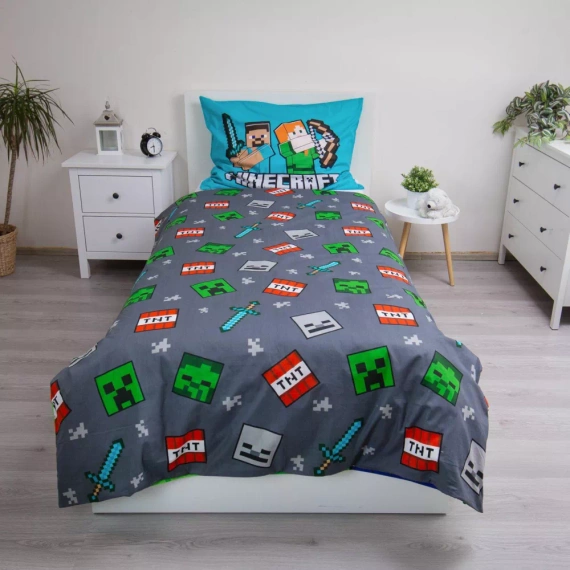 Ropa de cama de algodón Minecraft "We Got This" Jerry Fabrics - 140x200 cm, 100% algodón, reversible